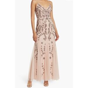 Marina Beaded Mesh Gown Blush Pink whimsi Sequin Formal Maxi Dress 10 NEW dainty